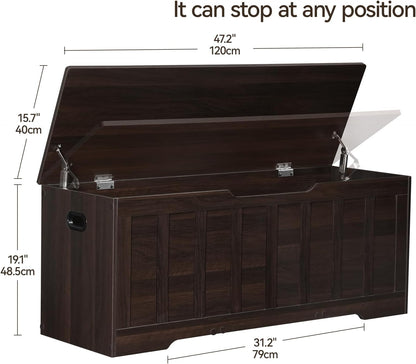 VANKILEY 47.2" Storage Chest Extra Large,Storage Trunk with 2 Safety Hinges,Wooden Storage Bench,Shoe Bench,47.2x15.7x19.1 Inch,Easy Assembly,Storage Bench for Bedroom,Living Room,entryway(Espresso).