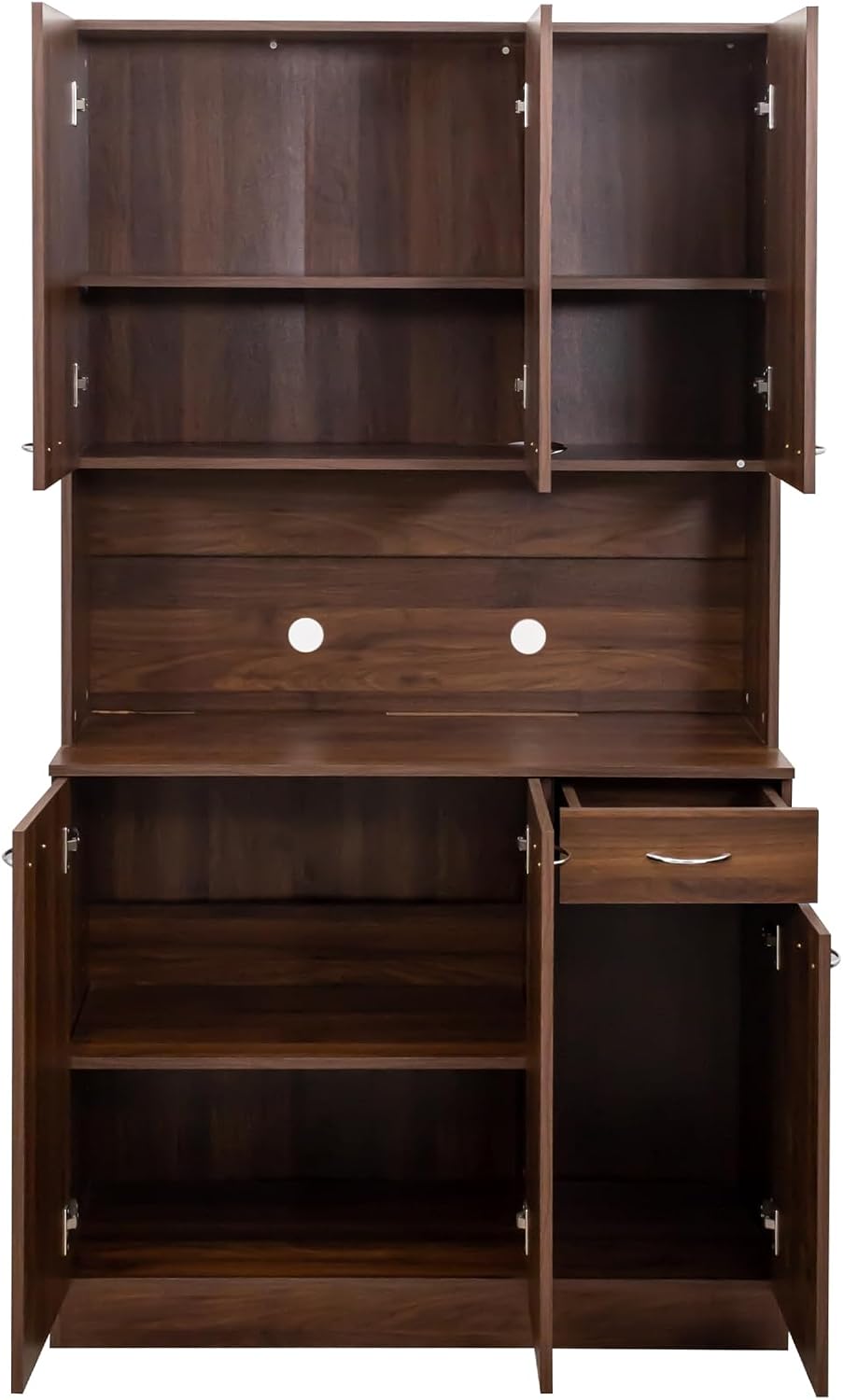 ZeHuoGe 70.86" Tall Pantry Cabinet with 6-Doors, 1-Open Shelves and 1-Drawer for Dining Room,Large Kitchen Hutch,Coffee Bar Station,Kitchen Storage Cabinet (Dark Walnut)