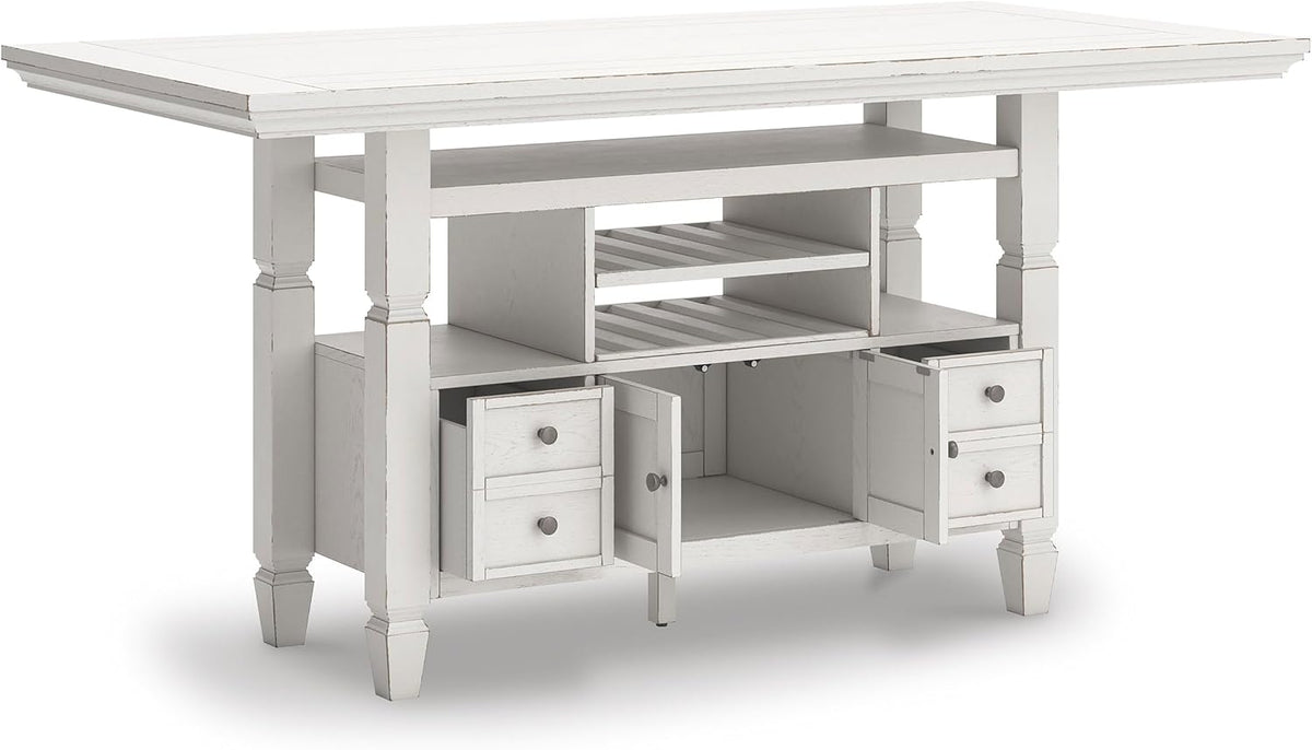 Signature Design By Ashley Robbinsdale 72-Inch Counter Height Dining Table with Kitchen Island Storage, Rubberwood Solids, Ash Veneer and MDF Substrates, Antique White