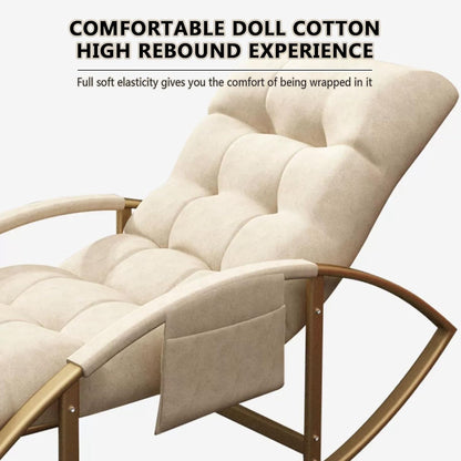 Leisure Rocking Chair and Footstool Set,Living Roomcomfortable Arc Soft Cushion Rocking Chair Breathable Rocking Chair for Bedroom, Modern Armrests Garden Lounger, with Side P,Gray+Gold Legs