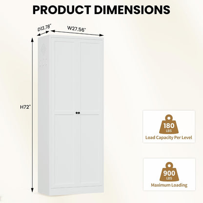 Kitchen Pantry Cabinet, 72" Tall White Metal Storage Cabinet, Kitchen Storage with 2 Doors and 5 Adjustable Shelves, Freestanding Cupboard for Living, Dining Room and Bathroom,Assemble Required