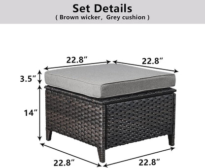 Belord Outdoor Furniture Ottoman Set of 2 Patio Seating Footstool All-Weather Rattan Wicker Ottoman Seat with Soft Cushions for Patio Furniture Set