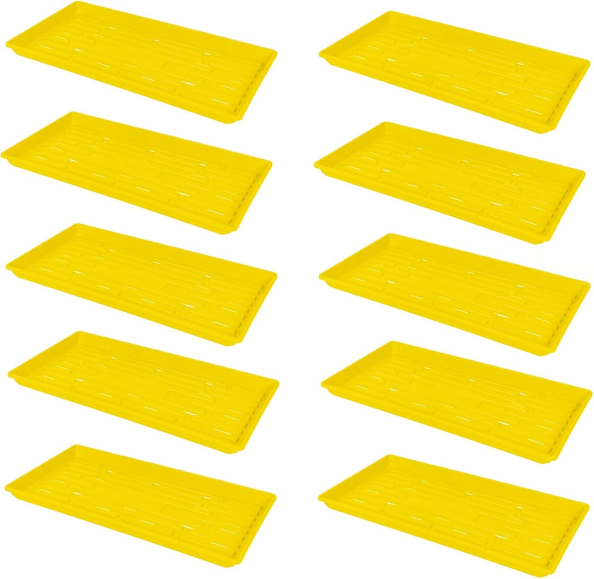 SUNPACK 10" x 20" Heavy Duty Shallow Plastic Seed Starting Tray, Yellow, 1" (Pack of 10) - Lined with Drainage Holes for Excess Water and Aeration, Ideal for Greenhouses or Indoor Gardening
