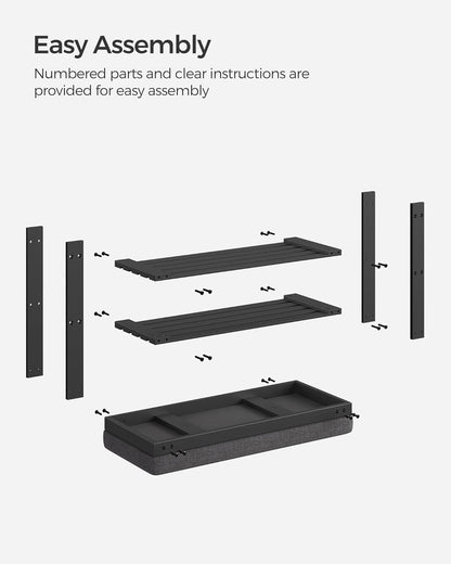 SONGMICS Bamboo Shoe Bench, 3-Tier Shoe Rack Organizer for Entryway, Living Room, Bench Seat Holds Up to 300 lb, 11.9 x 28.3 x 19.2 Inches, Ink Black and Slate Gray ULBS604B01