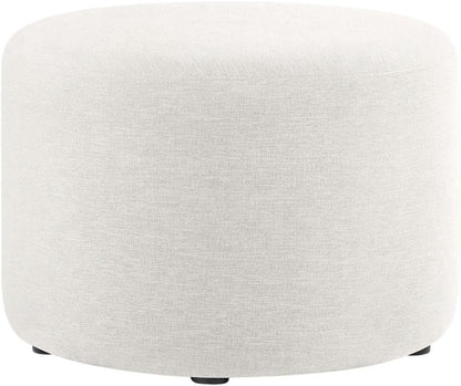 White Woven Heathered Fabric Ottoman, 23-Inch Round, Comfortable Outdoor Lounge Seat, Stylish, Durable for Patio and Garden