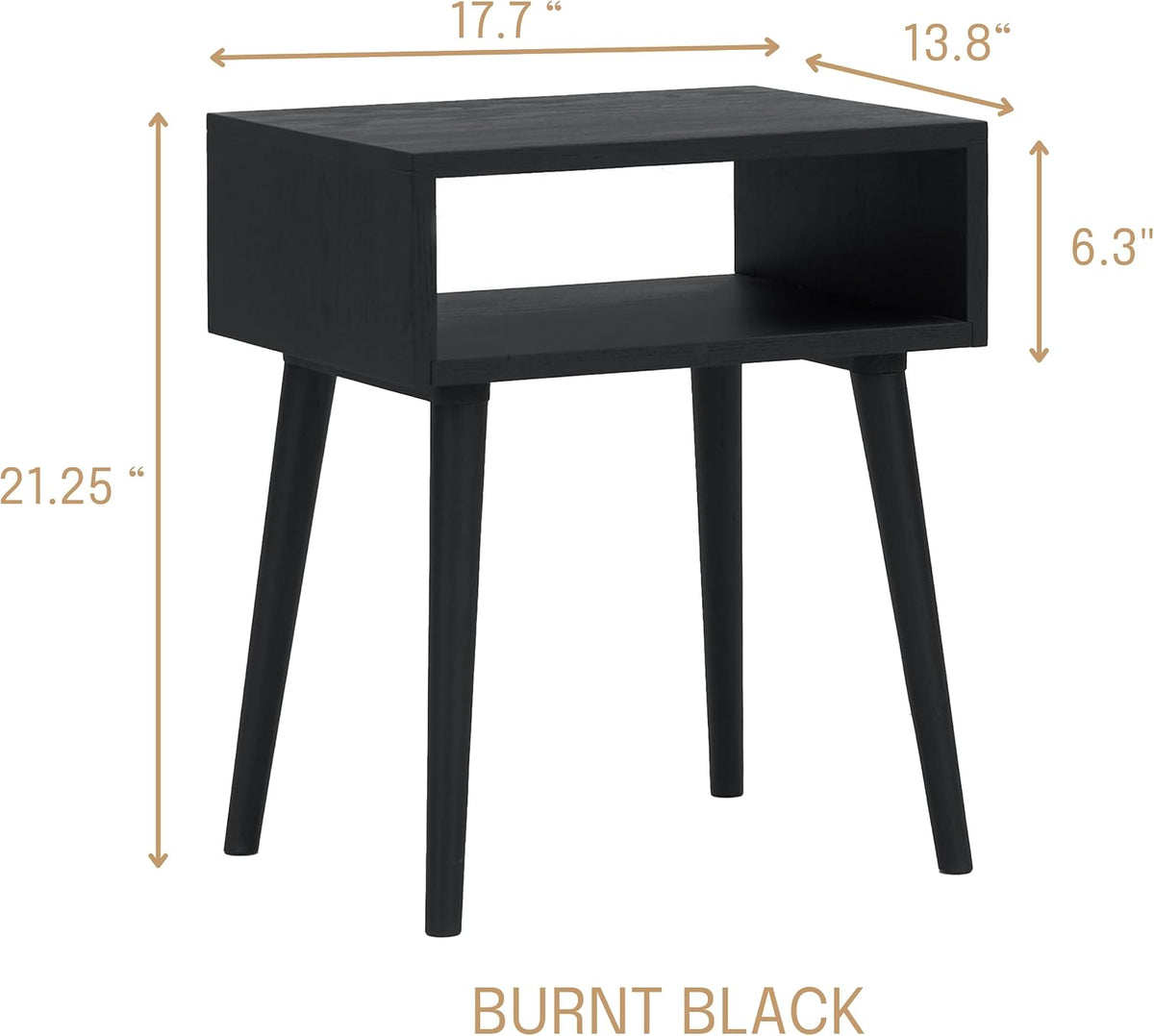 NTC Solid Oak Zoe Nightstand, Mid Century Modern Side Table Bedroom, Bedside Furniture, Night Stand, End Table, Easy Assembly - Burnt Black