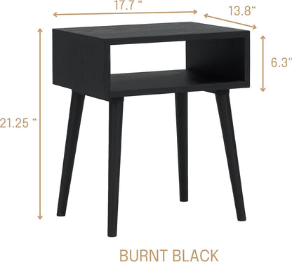 NTC Solid Oak Zoe Nightstand, Mid Century Modern Side Table Bedroom, Bedside Furniture, Night Stand, End Table, Easy Assembly - Burnt Black