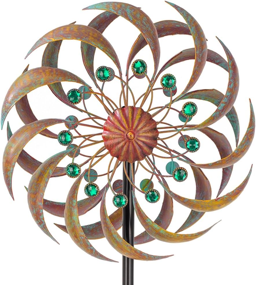 VEWOGARDEN Garden Metal Wind Spinners Outdoor Kinetic Wind Sculptures & Spinners for Yard Lawn Patio Decorations, Patina