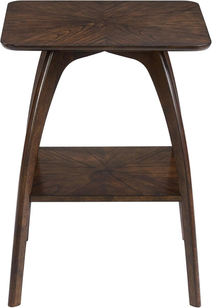 Sandstone Home LAX Mid-Century Modern Square End Table with Starburst Top – 18” Accent Table with Shelf, Rich Espresso Brown Finish, Retro Side Table or Nightstand for Living Room or Bedroom