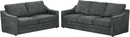 2 Pieces Chenille Sofa Set w/Soft Back Cushion, Grey | Modern 2 Seat & 3 Seats Couch Set w/Deep Seat Space, Upholstered Love Seat & Sofa w/High Density Foam for Living Room