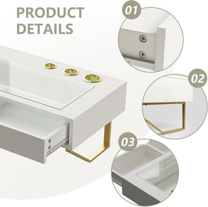 Floating Makeup Vanity Table, 31 inch Wall Mounted Desk for Bedroom, White | Floating Nightstand, Dressing Table with Drawer, Writing Desk, Saves Floor Space and Keeps Items Organized