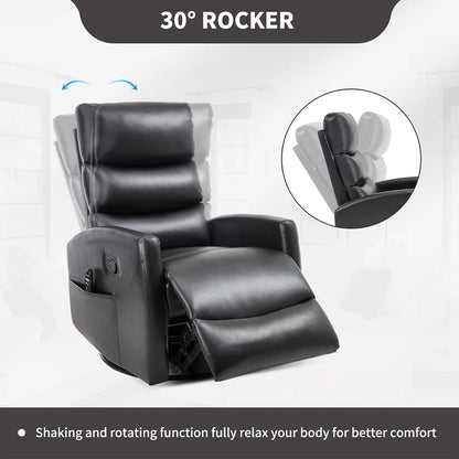 Rocker Recliner Chairs, 360° Swivel Rocking Recliner Chair for Adults,Glider Rocker Recliners, Small Recliners with Vibration Massage and Heat for Living Room (Black)