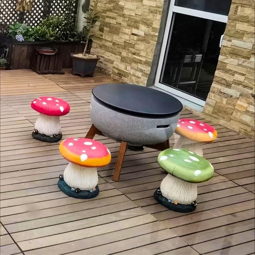 Small Mushroom Shape Ottoman, Outdoor Garden Resin Decorative Mushroom Stool, Resin Sculpture Decoration, Patio Decor(Orange)