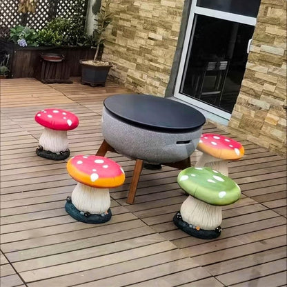 Small Mushroom Shape Ottoman, Outdoor Garden Resin Decorative Mushroom Stool, Resin Sculpture Decoration, Patio Decor(Orange)