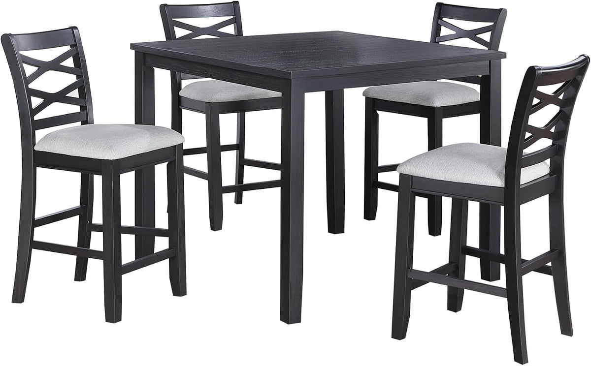 5-Piece Counter Height Table Set with Charcoal, MDF, Rubber Wood | Charcoal finish with modern design for contemporary and transitional interiors