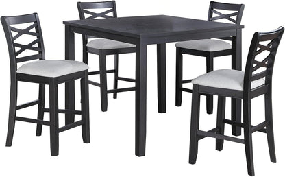 5-Piece Counter Height Table Set with Charcoal, MDF, Rubber Wood | Charcoal finish with modern design for contemporary and transitional interiors