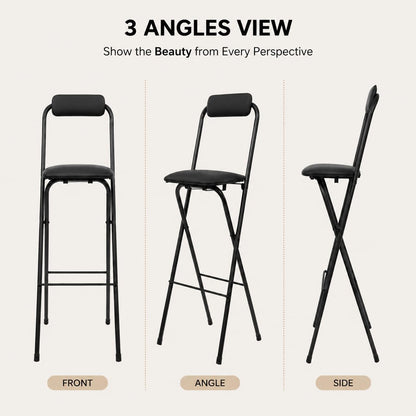 27.5'' Tall Folding Bar Stool, Cushioned Padded Folding Stool with Back, Portable Adult Folding Chair, 275 lbs Load Capacity, Counter Height Seat for Kitchen, Living Room, Garden, Camping, Black