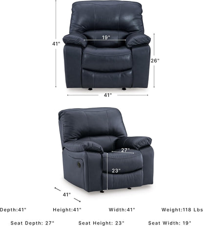 Signature Design by Ashley Leather Power Rocker Recliner Chair, Ocean Blue