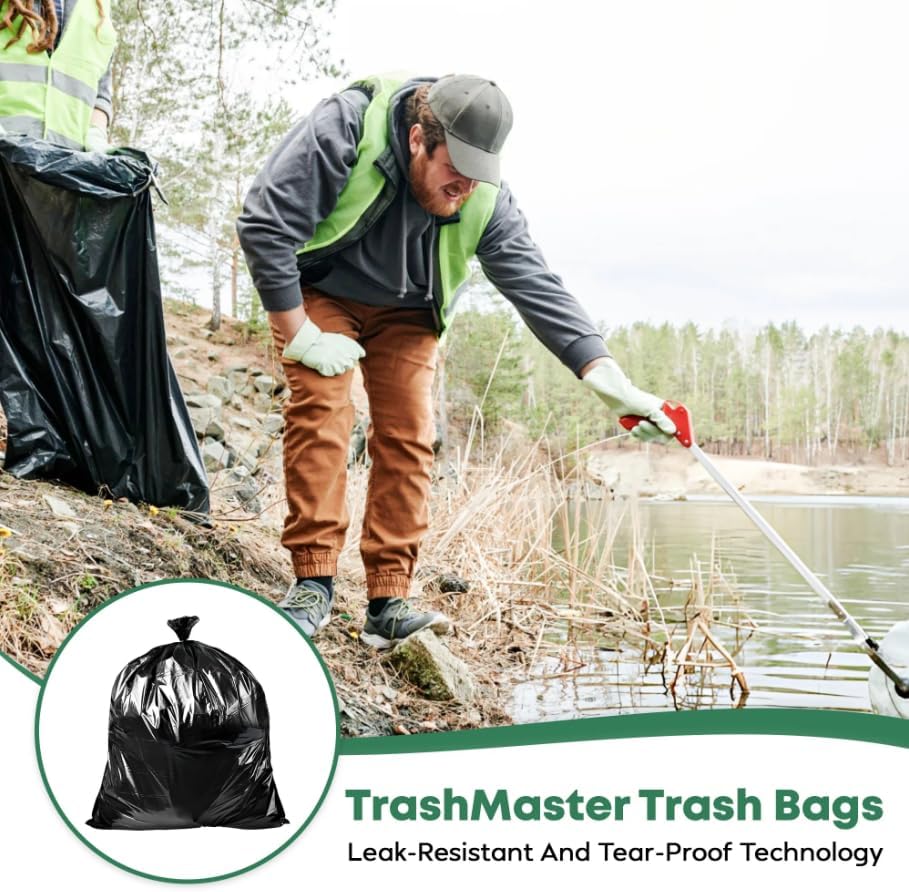 65 Gallon Contractor Heavy Duty Garbage Bags | 30 Bags w/Ties | X-Large 3 MIL Thickness | For Large Commercial Jobs | Construction Clean Up | Trash bags for Yard Clean up - TrashMaster (30)