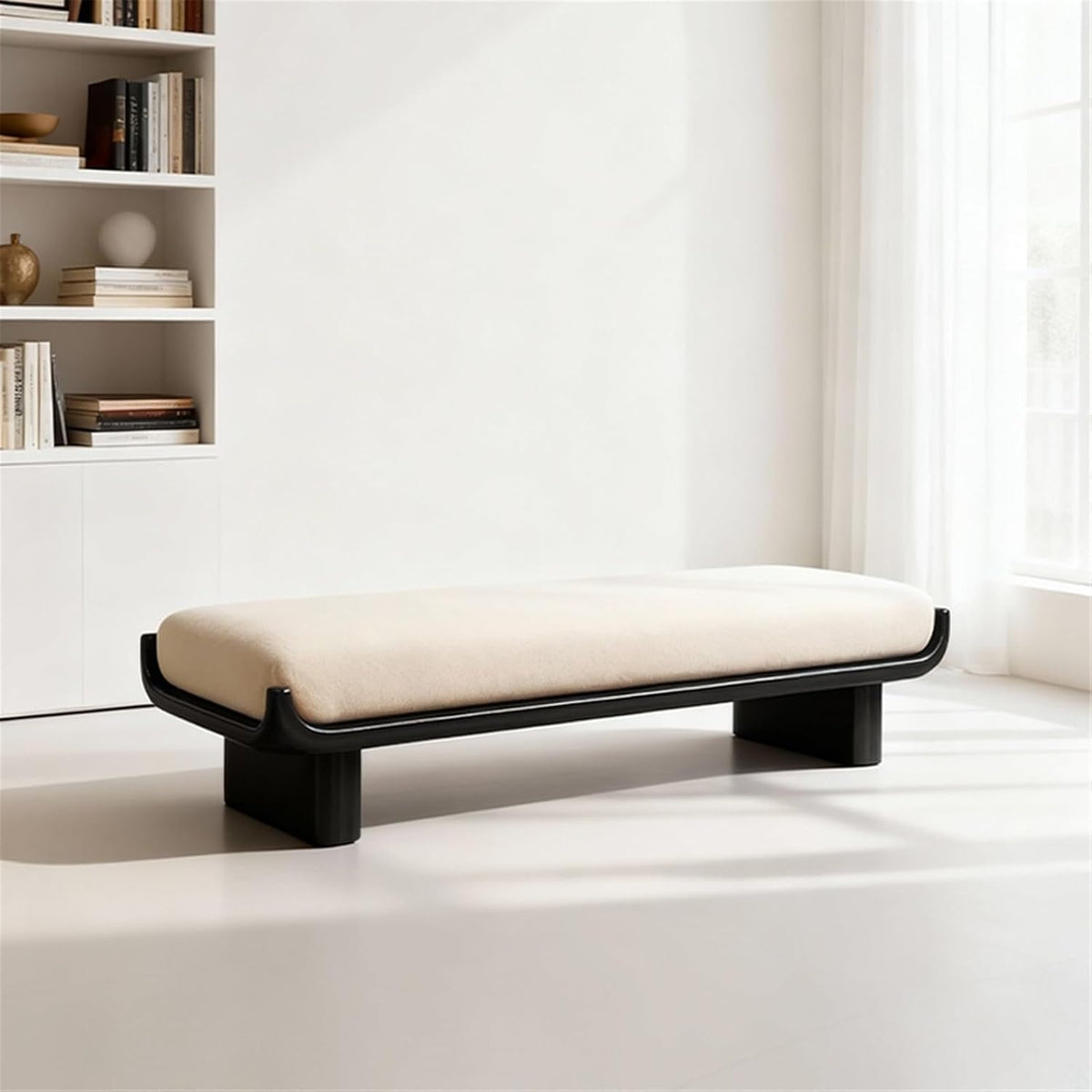 Modern Wooden and Fabric Long Shoe-Changing Bench for Living Room and Bed end Entryway(Large)