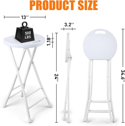 Folding Stool, White 24 Inch Foldable Bar Stool with Handle | Portable Seat, 500 lbs Capacity, Non-Slip Feet, Space-Saving for Guitar, Workbench, Kitchen Island, Outdoor, Party(1 Pack)
