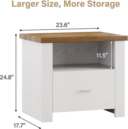 4ever2buy 23” Nightstand with Storage, Large Bedside Table End Table with Drawer, Wide Night Stand End Table for Bedroom Living Room, White