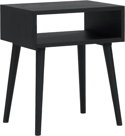 NTC Solid Oak Zoe Nightstand, Mid Century Modern Side Table Bedroom, Bedside Furniture, Night Stand, End Table, Easy Assembly - Burnt Black