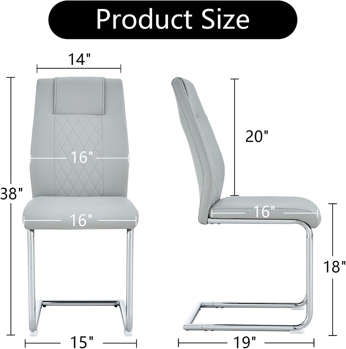 cinkehome Modern Dining Chairs Set of 4 with Metal Legs, High Back Upholstered Armless Side Chair for Kitchen, Dining Room, Faux Leather