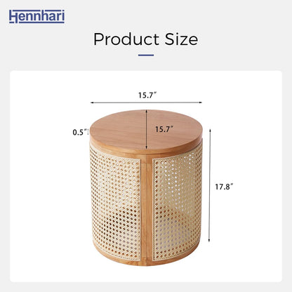 Hollow Woven Rattan Side Table, Round End Table for Living Room, Coffee Table for Small Space, Easy Assembly (Natural)