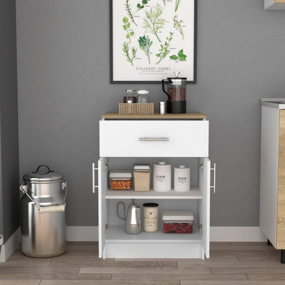 DEPOT E-SHOP Barbados Pantry Organizer Cabinet with One Drawer, Two Interior Shelves, and Two Doors, 33" H, White/Light Oak, Kitchen