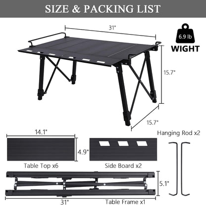 Aircity Folding Camping Table, Portable Aluminum Table, Adjustable Height | Lightweight Foldable Outdoor Table with Carry Bag for BBQ, Picnic, Beach, Travel, Camping Cooking and Outdoor Activities