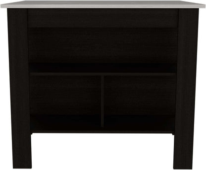 Kitchen Island with Three Storage Shelves and Marble Finish | Three open storage shelves and marble effect surface for organized kitchen storage
