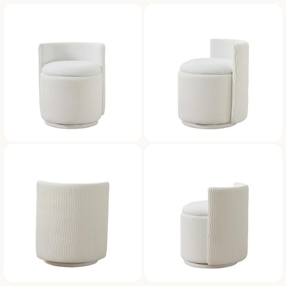HUBSON Vanity Chair with Storage, Swivel Velvet Chairs with Back, Modern Round Accent Makeup Chair, No Assembly Vanity Stool for Living Room, Bedroom, Dressing, White