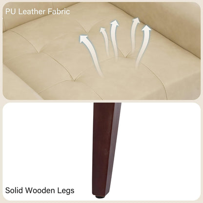 Accent Chair, Comfy Mid Century Modern Small Armchairs with Solid Wood Frame and Soft Cushion for Living Room, Bedroom (Faux Leather, Cream, Set of 2)