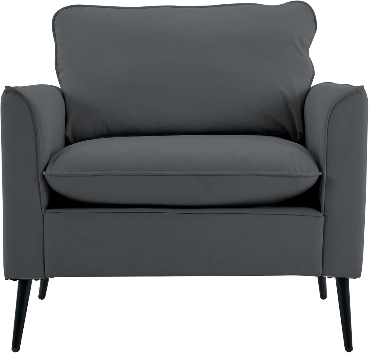 YISHENG Mid-Century Modern Living Room Accent Chairs Set of 2 - Oversized Faux Leather Armchairs with Removable Cushions & Metal Legs, Comfortable Sofas for Office/Lounge/Bedroom/Reception,Gray