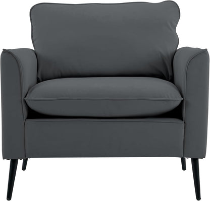 YISHENG Mid-Century Modern Living Room Accent Chairs Set of 2 - Oversized Faux Leather Armchairs with Removable Cushions & Metal Legs, Comfortable Sofas for Office/Lounge/Bedroom/Reception,Gray