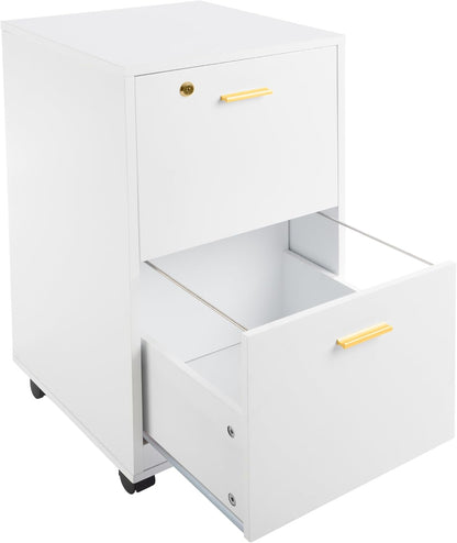 Lavish Home 2 Drawer File Cabinet - Filing Cabinet with Lock - Rolling File Cabinet for Under Desk Storage - Wood Filing Cabinet for Home or Office Organization (White)