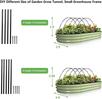 Garden Hoops Grow Tunnel, 12 Sets of 7FT Greenhouse Hoops for Raised Beds, Rust-Proof Fiberglass Frame for Garden Netting, Small Greenhouse Kit, DIY Plant Support Garden Stakes, 60 pcs
