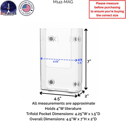 Marketing Holders Magnetic Brochure Holder for 4 Inch Wide Pamphlets Metal Surface Mount Menus Maps and Rack Cards Take One Clear Plastic Bin for Restaurants Medical Offices and Theme Parks