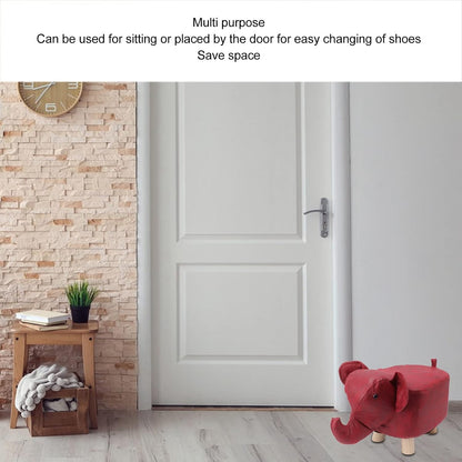Diydeg Animal Footstool, Cute Elephant Shaped Ottoman Footstool with Soft Padded Cushion and Non Slip Feet, Upholstered Seat for Bedroom, Living Room or Entryway (Red)