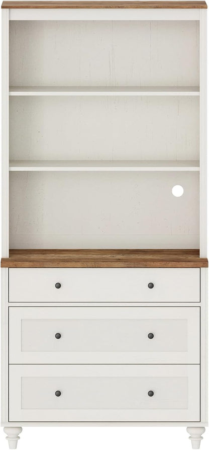 WAMPAT Farmhouse Pantry Cabinet with Storage, Wide Dining Hutch with 3 Wooden Drawers and Adjustable Shleves for Home Decor, Kitchen, Living Room Bedroom, Home Office, White
