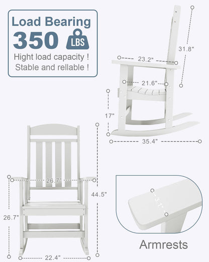 NAVINE Outdoor Rocking Chairs Set of 2, Oversized High Back Patio Rocking Chairs, All Weather Porch Rocking Chairs for Outside. White
