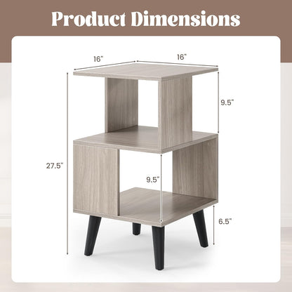 GOFLAME 3-Tier End Table Set of 2, Wood Sofa Side Table with Open Storage Shelves, Plastic Legs, Geometric Bedside Table, Modern Nightstand for Living Room, Bedroom, Small Spaces, Gray