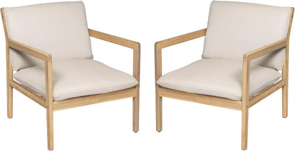 Elountik Acacia Wood Patio Club Chair Set of 2 with Cushions, Outdoor Armchairs for Patio Seating, Light Teak