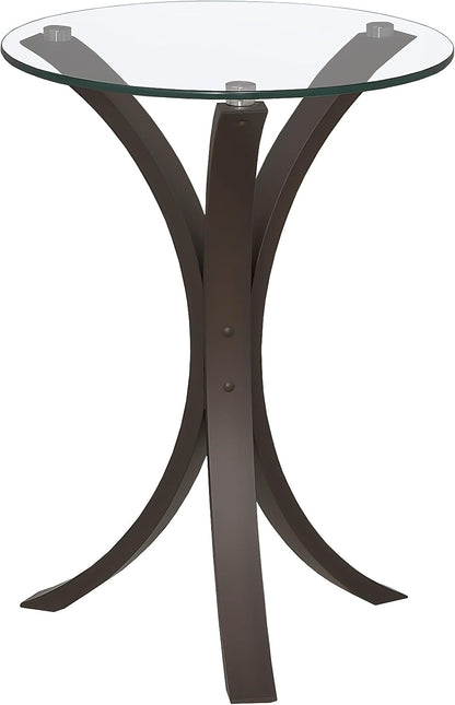 Coaster Home Furnishings - Edgar - Glass and Engineered Wood - 16-Inch Round Glass Top Accent Side Table with Wooden Legs - Contemporary Style - Living Room - Cappuccino - 902867