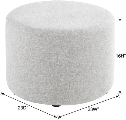 Gray 23" Round Woven Heathered Fabric Upholstered Ottoman, Outdoor Sitting Surface, Durable, Weather-Resistant, Comfortable
