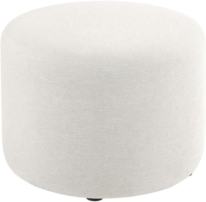 White Woven Heathered Fabric Ottoman, 23-Inch Round, Comfortable Outdoor Lounge Seat, Stylish, Durable for Patio and Garden