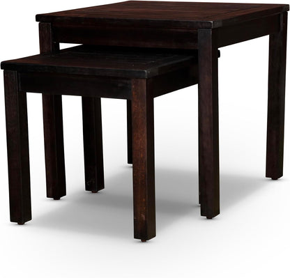 2-Piece Eucalyptus Nesting Table Set with Espresso | Nesting tables for storage and entertaining