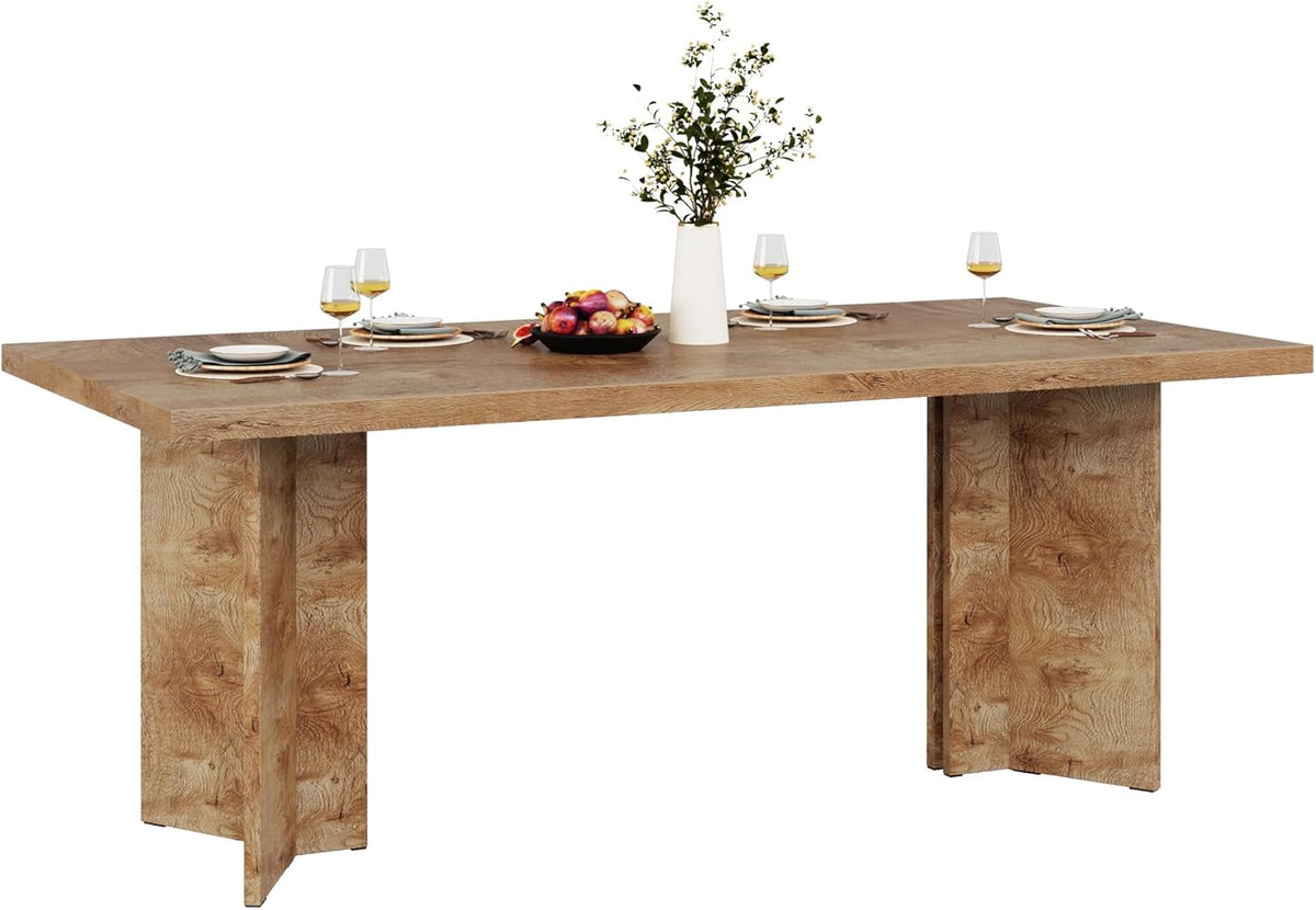 Tribesigns 63-inch Dining Table for 4-6, Farmhouse Kitchen Table with Large Tabletop, Rectangular Dinner Eating Table for Dining Room, Living Room, Kitchen, Light Oak Brown