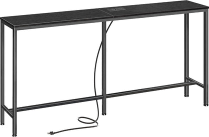 SUPERJARE Console Table with Outlet, 63 Inch Sofa Table with Charging Station, Narrow Entryway Table, Skinny Hallway Table, Behind Couch Table, for Living Room, Plants, Black